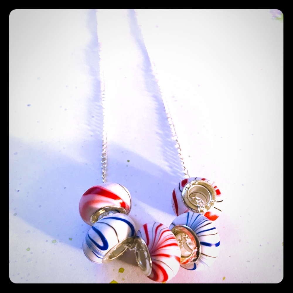 🔥Patriotic Red, White, & Blue Marbled Necklace